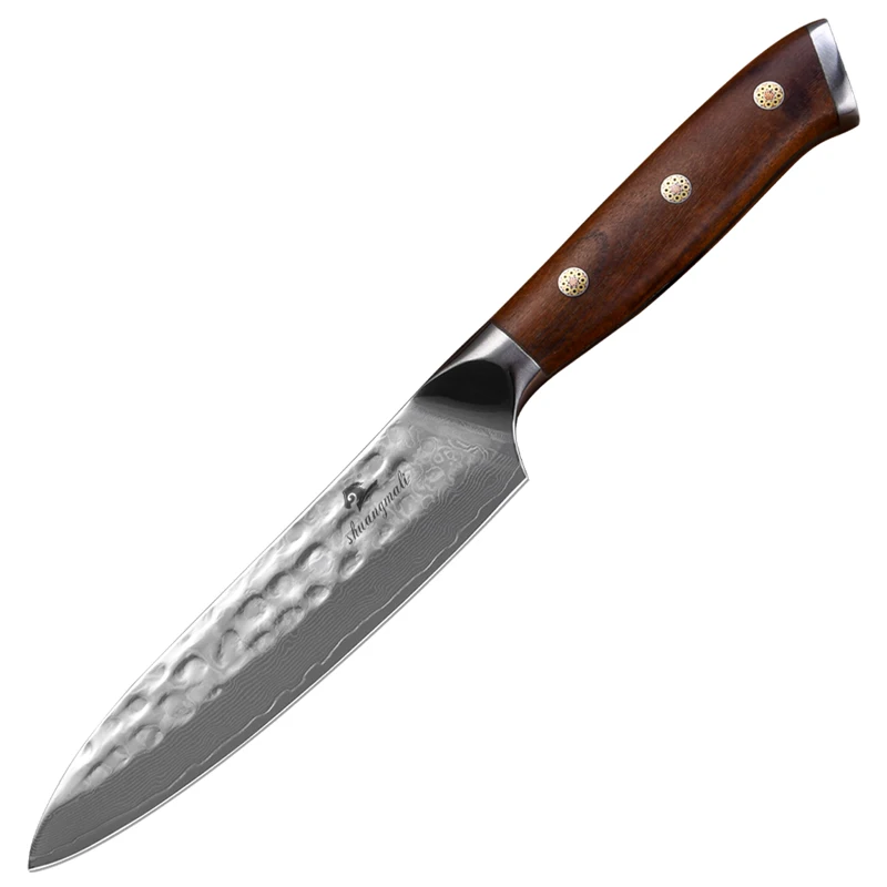 

Shuangmali 5Inch Utility Fruit Knife VG10 Damascus Steel Chef Paring Knives Iron Wood Handle Slicing Vegetable Peeling Knife