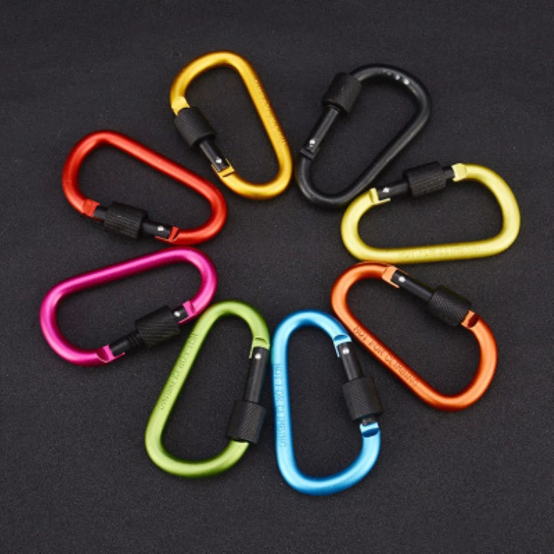 

2Pcs Aluminum Carabiner Camping Kit Equipment Locking Type D-Ring Alloy Key Chain Clip Bottle Backpack Buckle for Travel Hiking