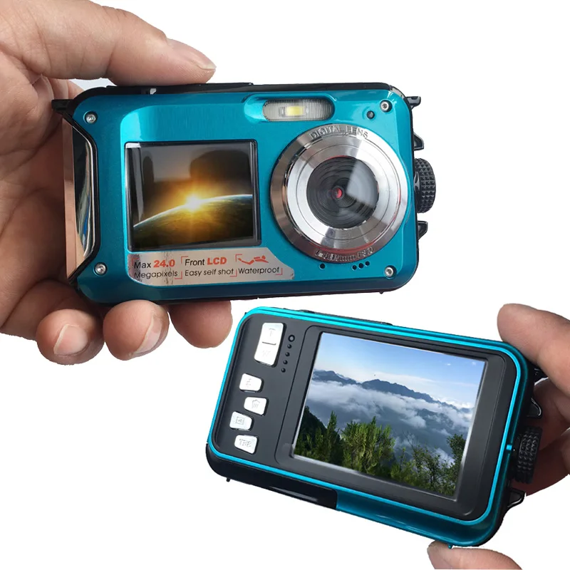 New HD 1080P Waterproof Digital Camera Dual Screens (Back 2.7 inch + Front 1.8 inch) 16x Zoom Underwater Camcorder Cam