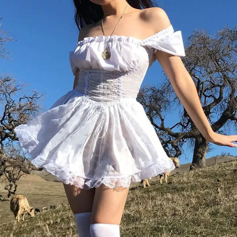 

Винтажный корсет, черное платье в готическом стиле, на шнуровке, с высокой талией, мини-платье в стиле Харадзюку, ТРАПЕЦИЕВИДНОЕ кружевное л...