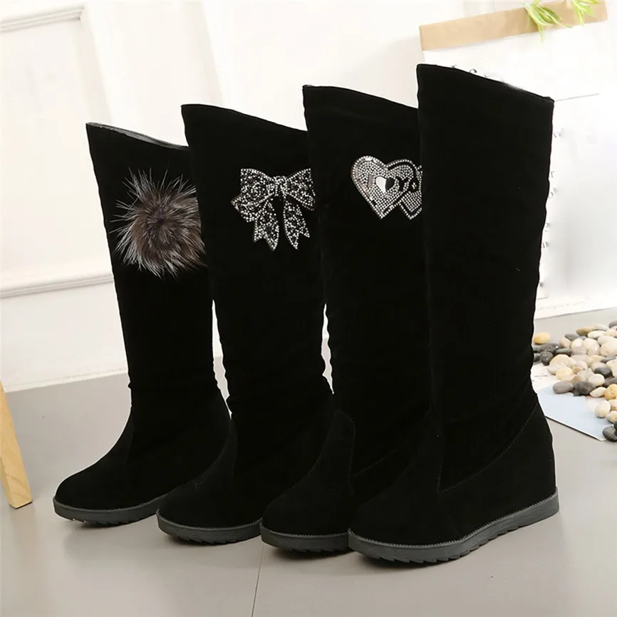 Женские сапоги эластичные до колена обувь на танкетке средней высоты черные