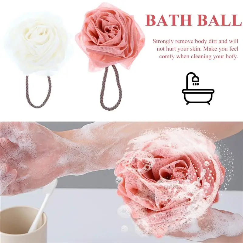 

2 Pcs Cute Flower Shaped Creative Bath Foaming Balls Bath Scrubbers Bath Mesh Balls Shower Poufs