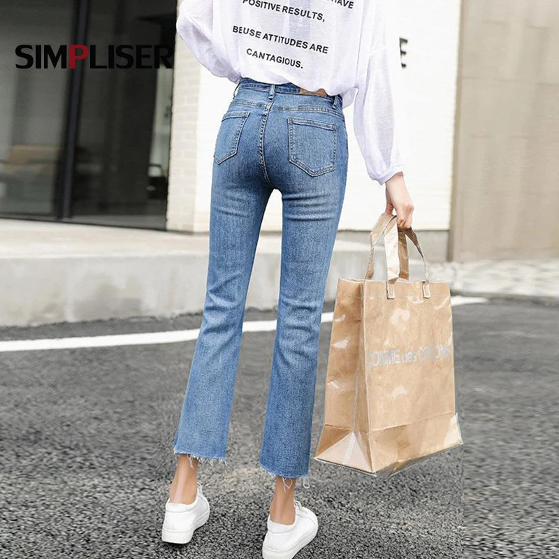 Рваные джинсы женские брюки-Капри до щиколотки эластичные синие черные серые