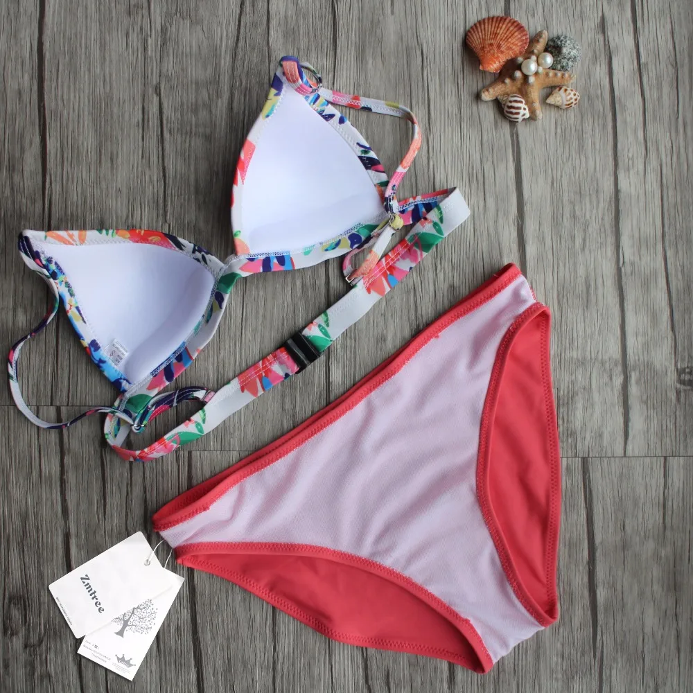 ZMTREE пикантный Женский комплект бикини 2016 новый стиль с цветочным узором