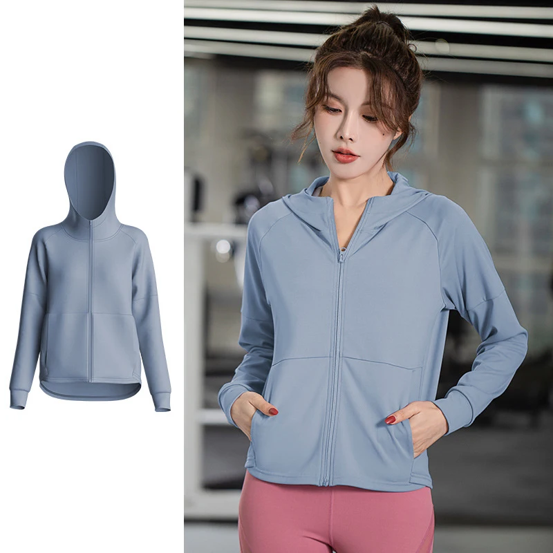 Sport Coat for Women Hooded Zipper Running Jacket Stretch Quick Dry Yoga Wear Long Sleeve Training Fitness Sportwear S-XXL Mujer