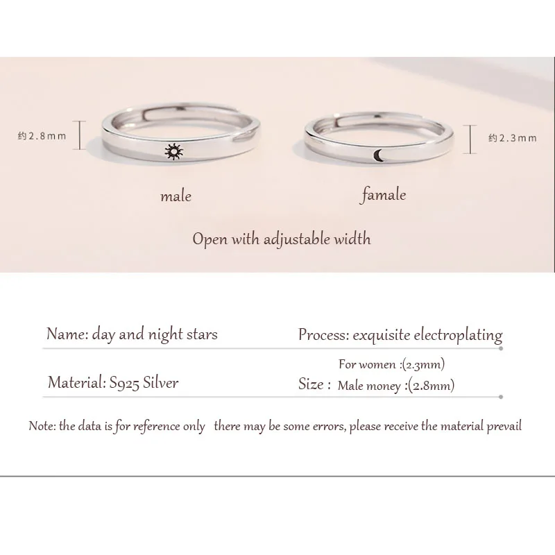 

2021 summer sun and moon couple ring for Valentine's Day gift simple new opening adjustable ring for men and women