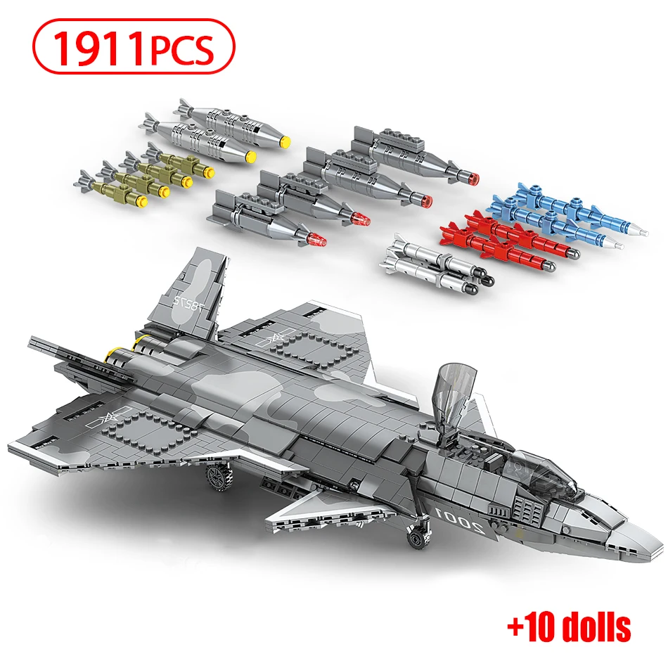 

1911pcs City Military Fighter J-20 Model Building Blocks Plane WW2 Weapon Technical Airplane Bricks Toys for Children Boys Gifts