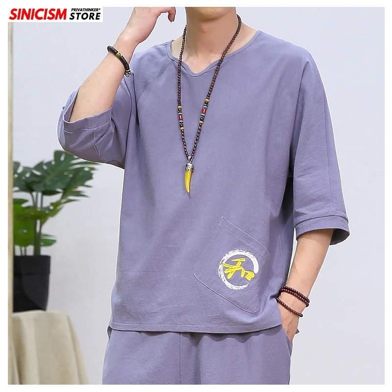 Sinicism Store новинка 2020 мужские однотонные футболки с круглым вырезом летние тремя