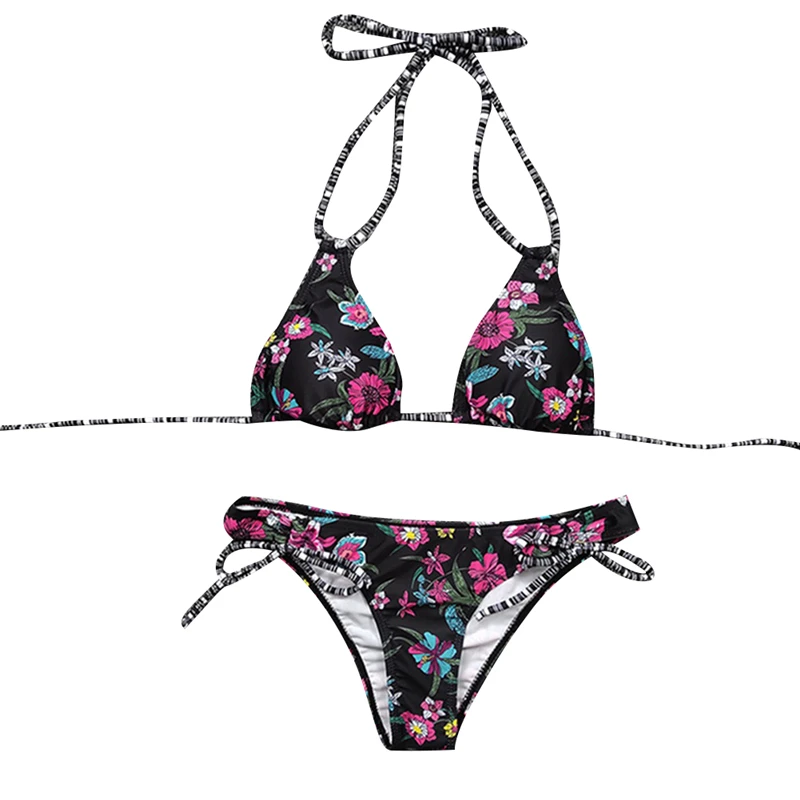 Женский бандажный комплект бикини с чашками пуш-ап пикантный купальник пляжная