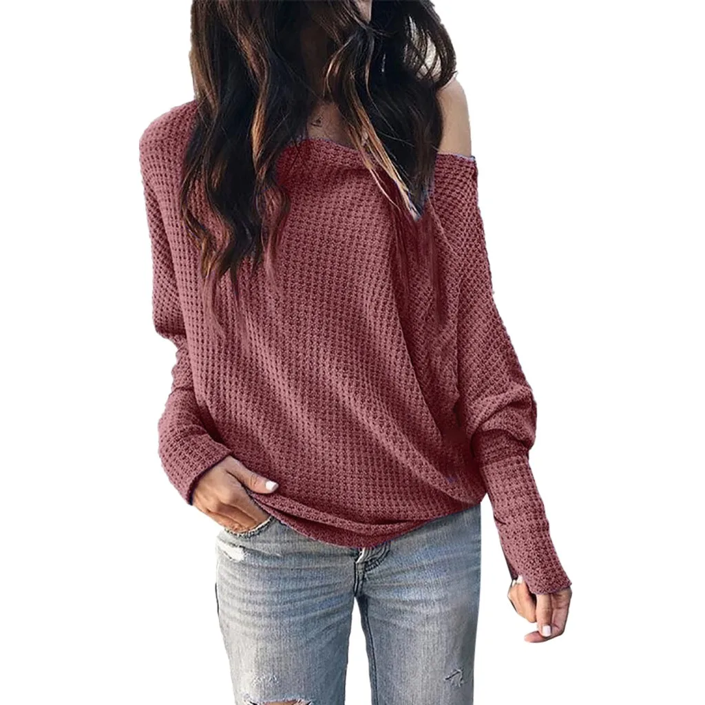 Fashion Women Casual Simple Skew Collor Long Sleeve Sweater Comfort Solid Slim Top 10.7 | Женская одежда