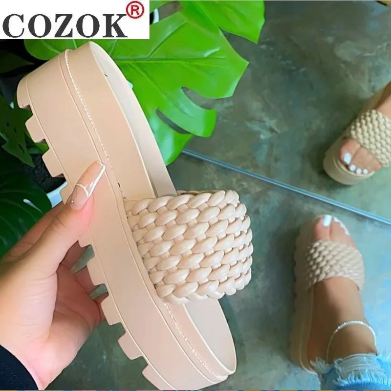2021 Summer Fashion New Women Sandals Solid Color Open Toe Woven Flat Outdoor Beach Women's Plus Size 43 | Обувь