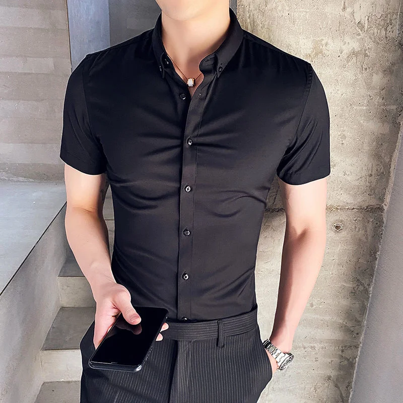 

Men's Shirt Summer Free Ironing Short Sleeved Solid Color Casual Business Cultivate One's Morality Fashion Tidal Current Best
