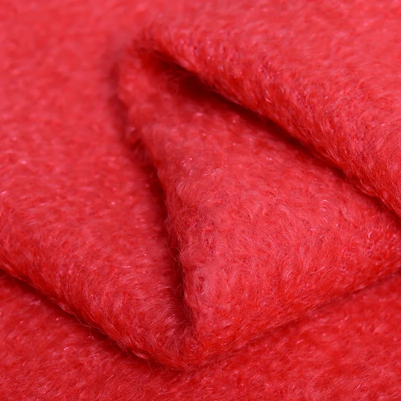 

Red Plush loop fabric wool fabric jacquard textured wool autumn winter fabric jacket clothing fabric A160