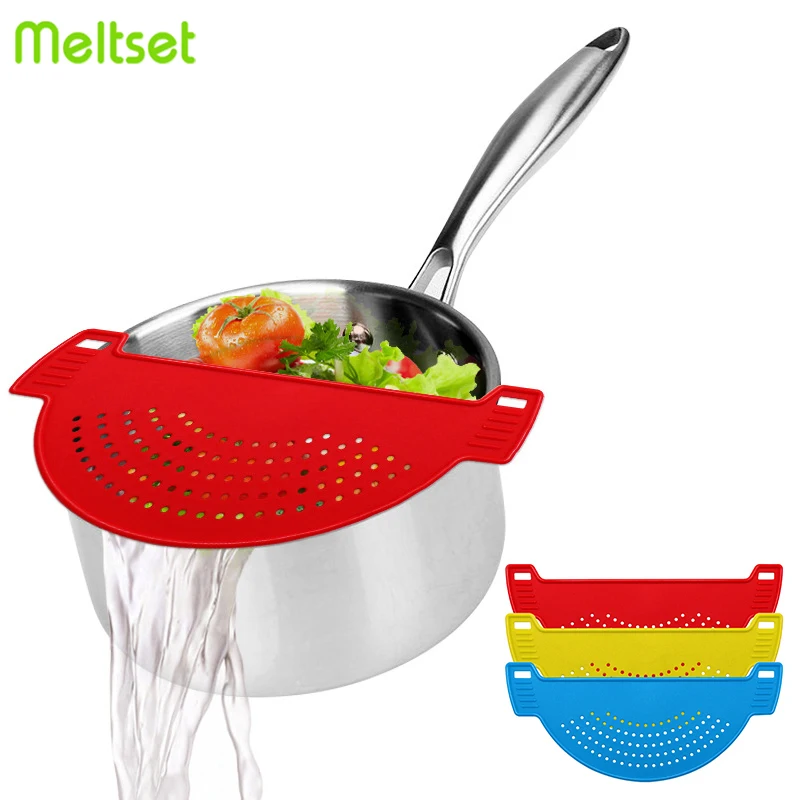 

Practical Kitchen Colander Silicone Plastic Rice Washing Colander Noodles Spaghetti Pot Clip Strainer Fruit Vegetable Tools