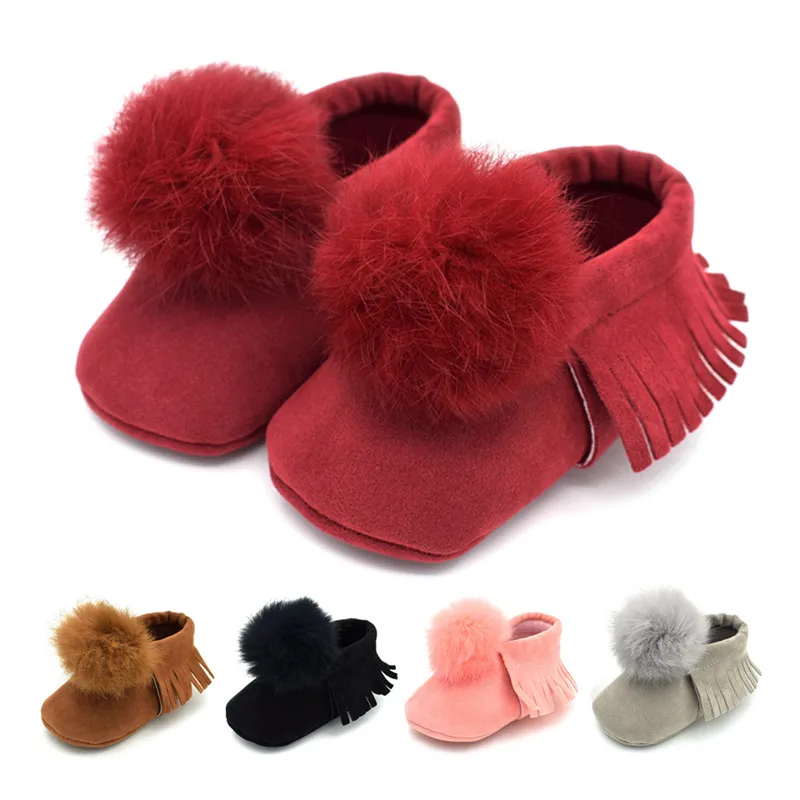 

Toddler Baby Girl Boy Soft Plush Tassels Princess Shoes Pom Shoes Winter Warm Infant Prewalkers Newborn Shoes 0-18M