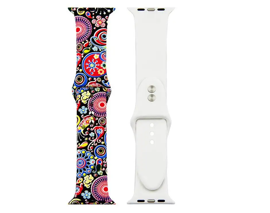 100 шт. силиконовый ремешок с принтом для Apple Watch 38 40 42 44 мм iWatch series 4 3 2 1 сменный
