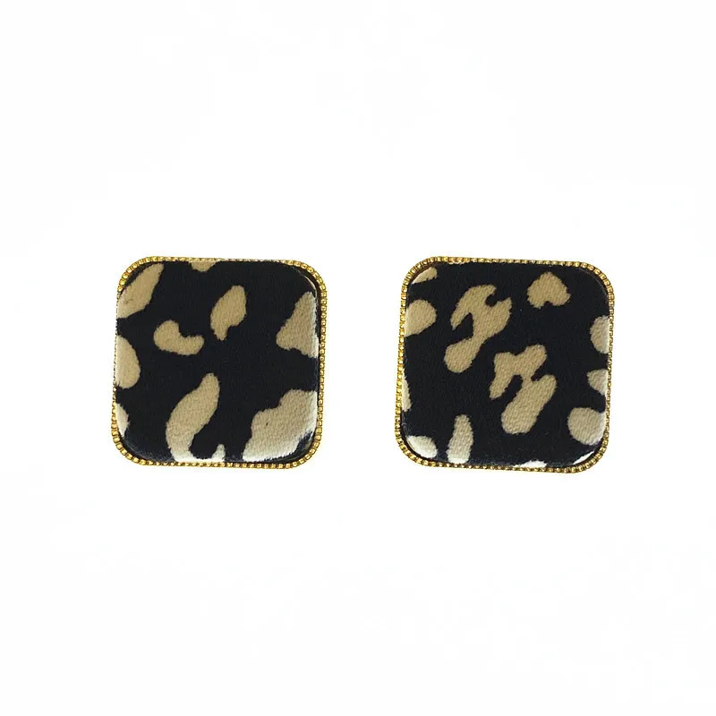 

TIMRONLY Creative Big Square Cloth Leopard Stud Earrings Black White Brown Color Earring for Women Ladies Street Style Jewelry