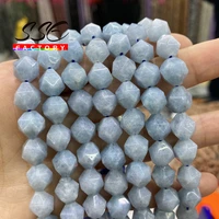 faceted natural stone blue chalcedony aquamarines angelite stone beads round loose beads 4 6 8 10 12 mm for jewelry making 15