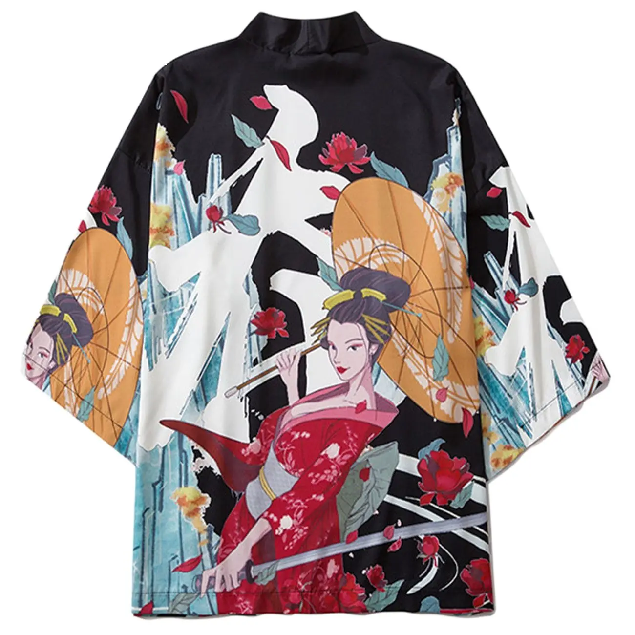 

2021 Hip Hop Japanese Kimono Jacket Men Killer Geisha Front Open Coats Summer Harajuku Loose Shirt Japan Streetwear