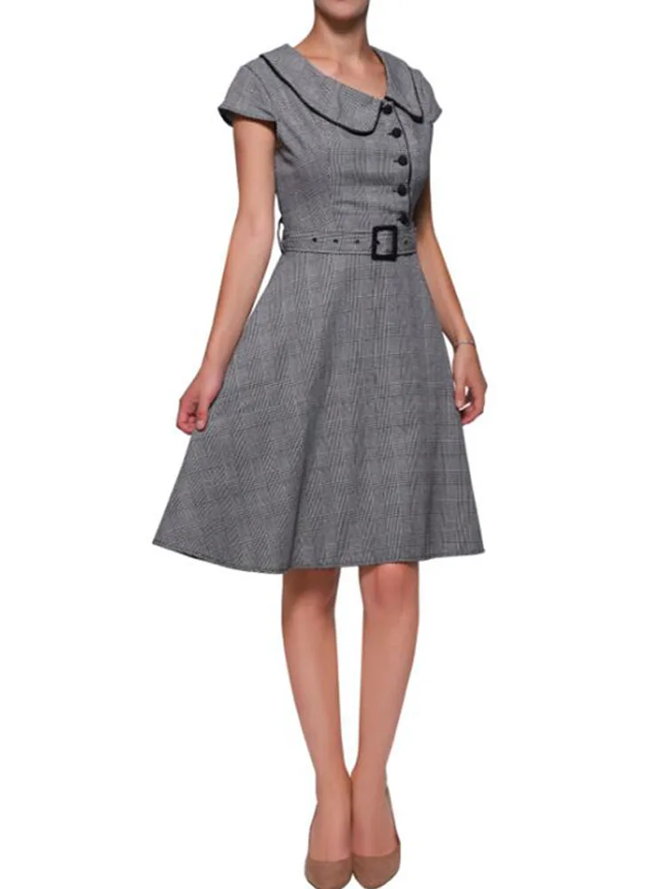 Женское платье в стиле ретро с поясом и рукавом до локтя Hepburn Rockabilly повседневное