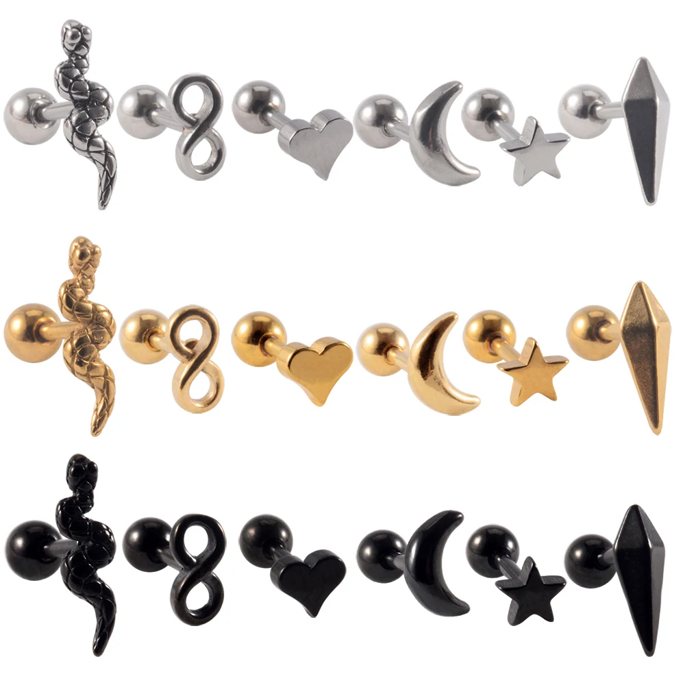 

1pcs Surgical Steel Snake Ear Stud Star Heart Cartilage Helix Lobe Conch Piercing Cute Earrings Woman Gift Body Piercing Jewelry