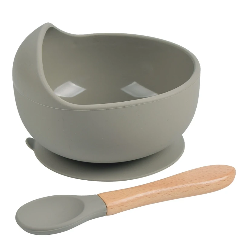 

2Pcs Baby Tableware Set Newborn Dinner Plate+Spoon Set Waterproof Non-Slip Food Grade Silicone Feeding Bowl Dishes