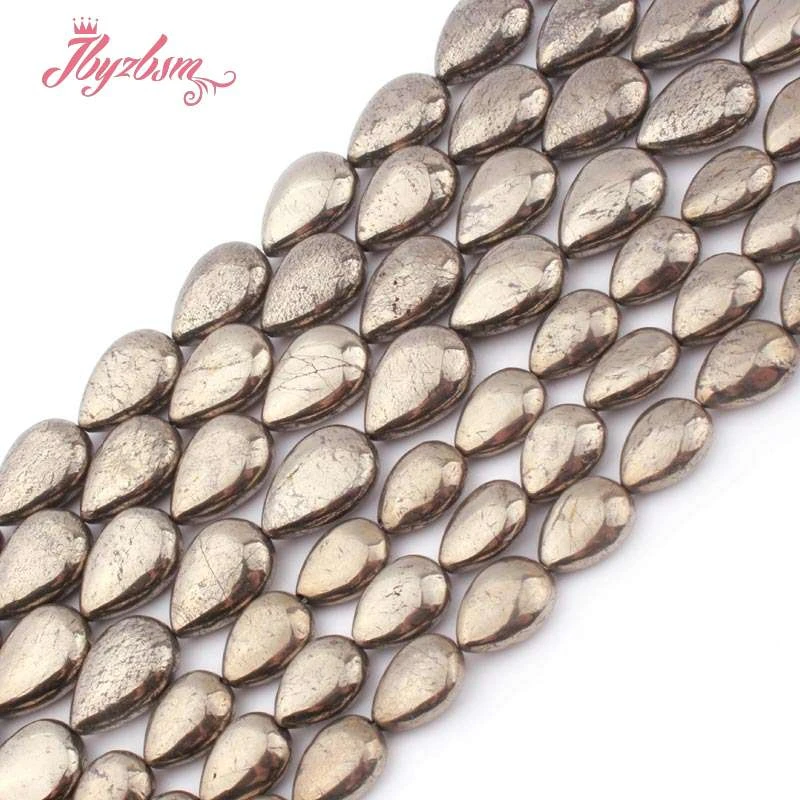 10x14 13x18 мм Гладкие каплевидные бусины из пирита натурального камня для