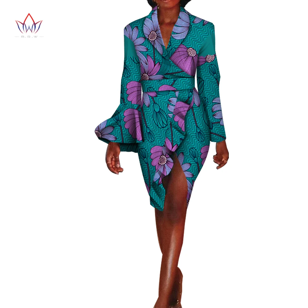 

BRW New Autumn Africa Dresses for Women Bazin Long Sleeve African Clothes Dashiki Sweet Traditional African Clothing WY5174