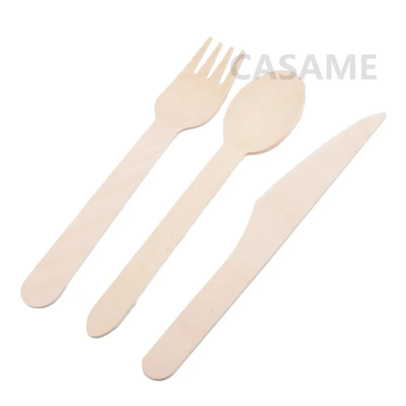 

160mm 50pcs disposable wooden cutlery Sets Knife Spoons fork Picnic Cutlery Wedding Favors eco Friendly Portable Travel Suit