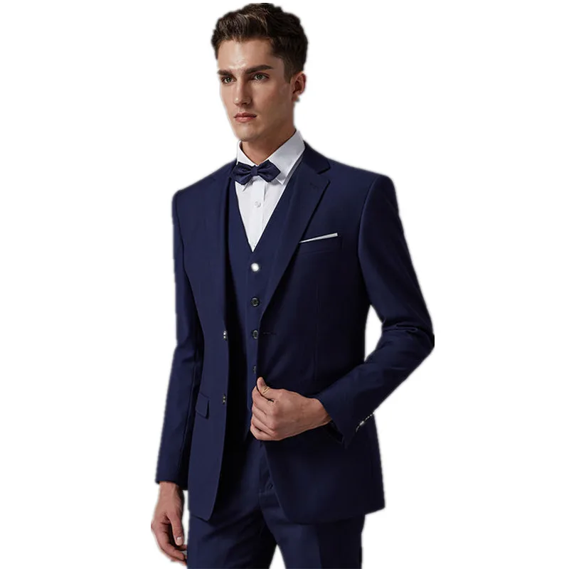 Мужской костюм темно синего цвета на заказ индивидуальный свадебные костюмы для