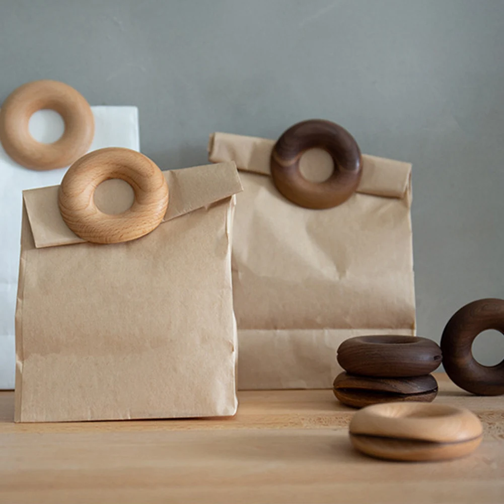 

Wooden Donut Kitchen Home Clamp Party Decoration Folder DIY Sealing Clip Natural Snack Bag Portable Food Storage Rings