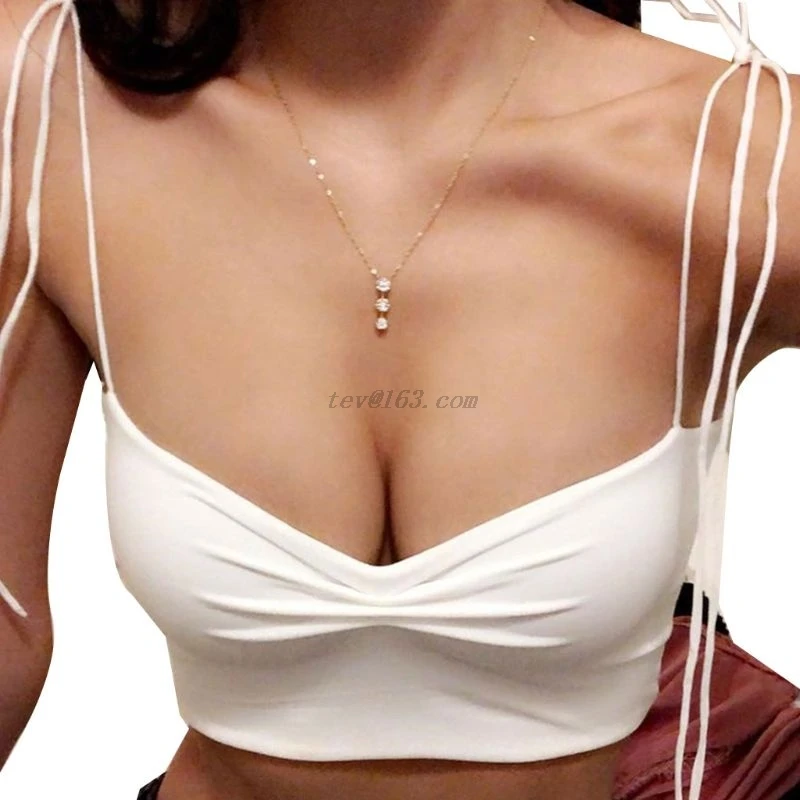 Женский укороченный топ с глубоким v образным вырезом однотонный рюшами пуш ап