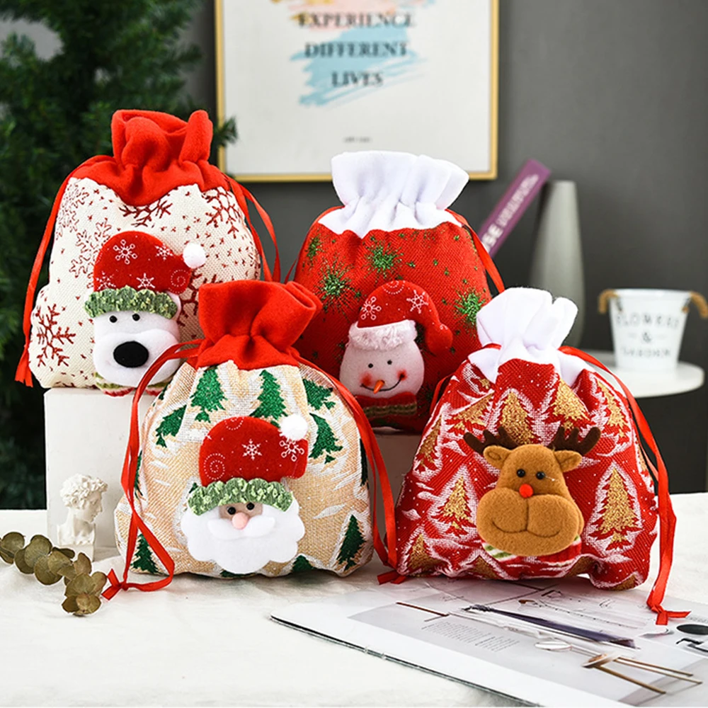 

BalleenShiny Christmas Decoration Christmas Gift Bag Children Red Portable Candy Bag Creative Old Man Snowman Elk Bear Apple Bag