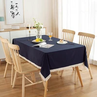 navy tablecloth on the table cotton solid tassel rectangular tablecloths wedding decoration track cover cloth washing home