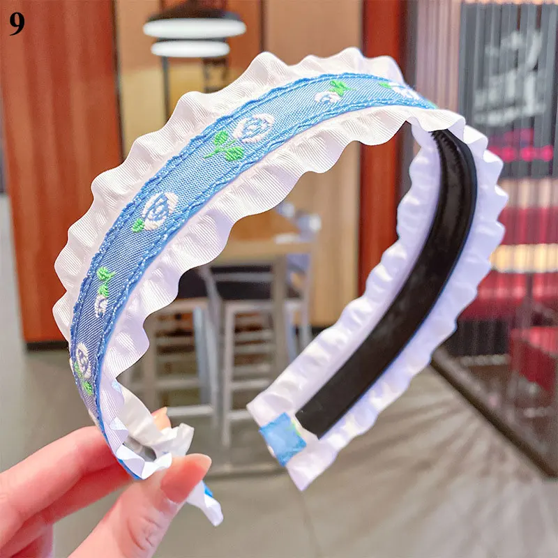 

Vintage Flower Fruit Print Hair Hoop Sweet Embroidery Headband Fashion Hair Accessories Wide-brimmed Lace Wave Hairbands