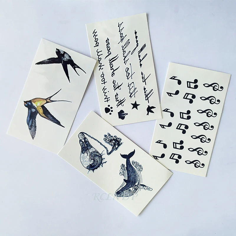 

Waterproof Temporary Tattoo Sticker whale bird letter misical note bulb small art tatto flash tatoo fake tattoos for women men