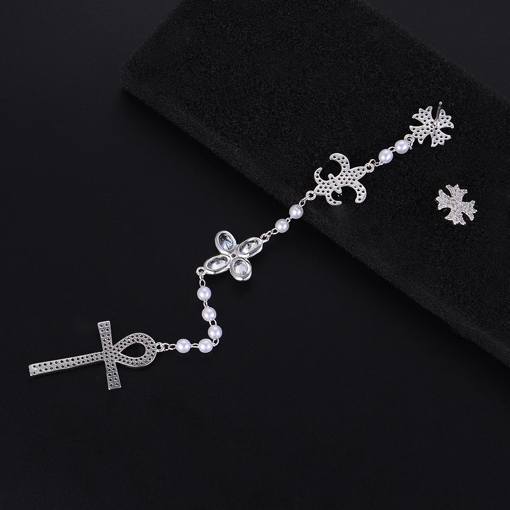 Модные Асимметричные Длинные висячие серьги-кисточки с цветочным крестом для