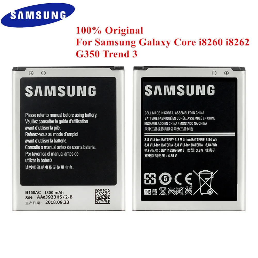 100% Оригинальный аккумулятор B150AE B150AC для Samsung Galaxy Core i8260 i8262 i8060 G3502 G3508 G3509 SM G350 G350E 1800