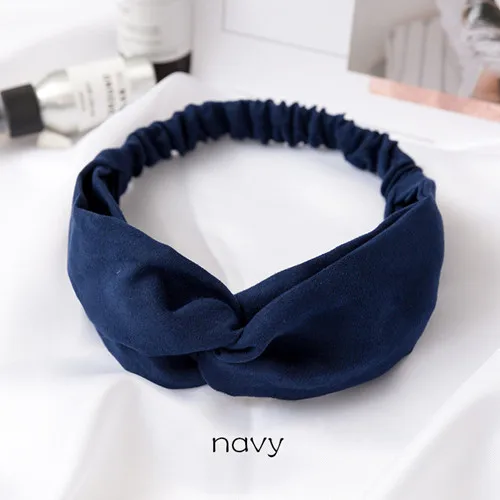 suede navy Замшевая твист эластичная повязка на голову для женщин девочек Бохо шифон узел повязка на голову тюрбан с цветком повязка на голову аксессуары для волос - Цвет: suede navy