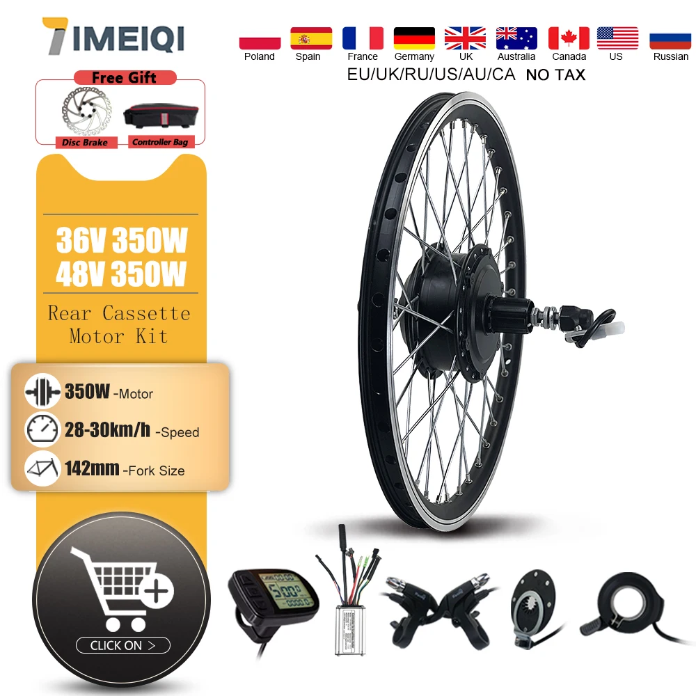 

Electric Bicycle Conversion Kit 36V48V 350W Ebike 16 20 24 26 27.5 28 29inch 700C Rear Cassette Wheel Motor For Ebike Motor Kit