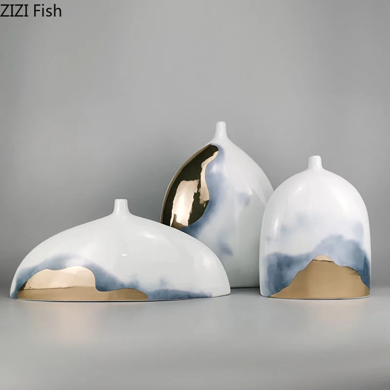 

Позолоченная керамическая ваза, окрашенные глазурованные фарфоровые цветочные горшки, декоративная Цветочная композиция, настольное украшение, полукруглая Цветочная ваза