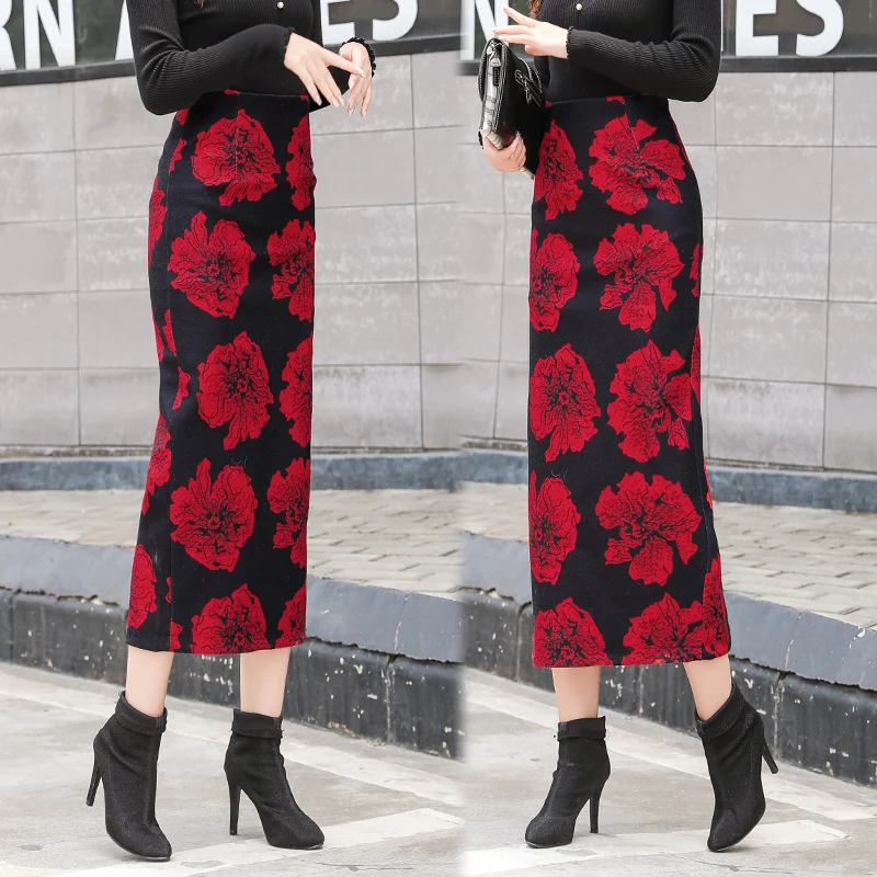 Лидер продаж 2019 модная облегающая юбка карандаш Осенняя Зимняя шерстяная Falda Mujer