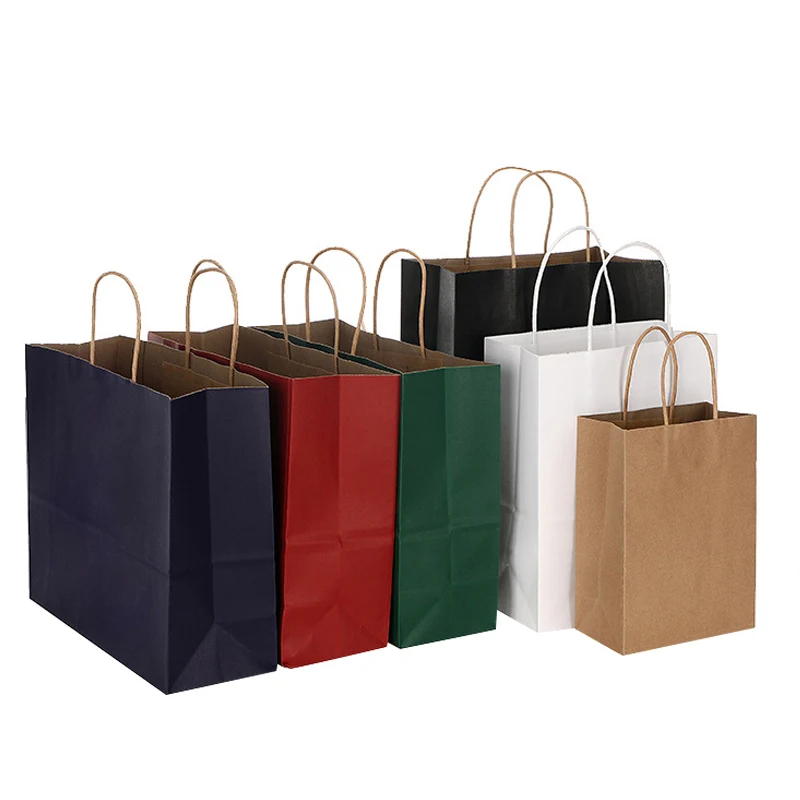 

4 размера, цветные бумажные пакеты с логотипом на заказ, с ручками, коричневая бумажная сумка-тоут, праздничные подарки, упаковка для покупок...