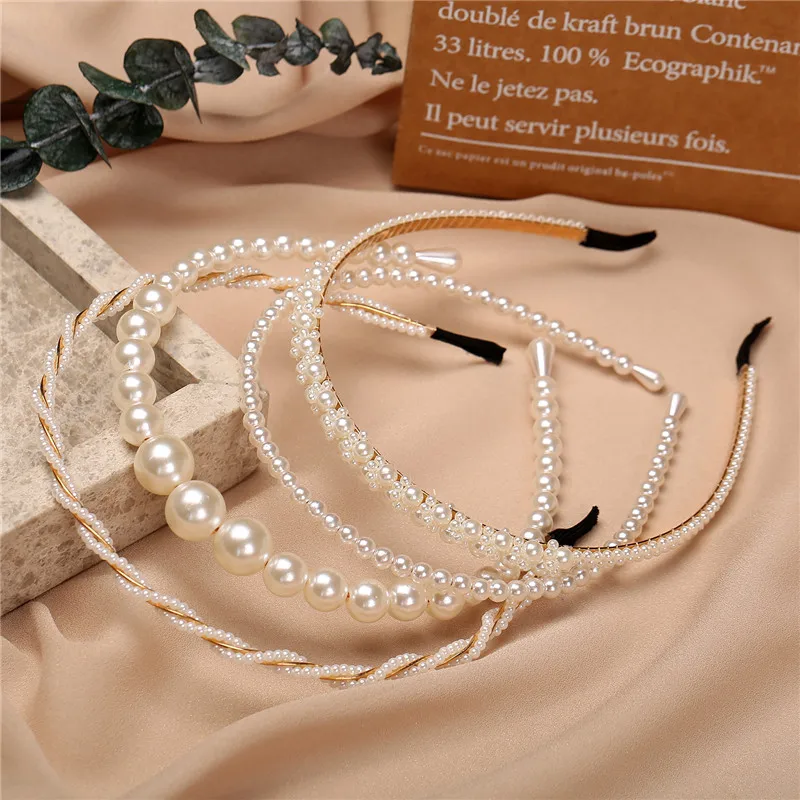 

Модная большая жемчужина лента для волос для женщин и девочек; Обруч для волос в винтажном стиле; Mujer повязка на голову, новые 2021 женские аксе...