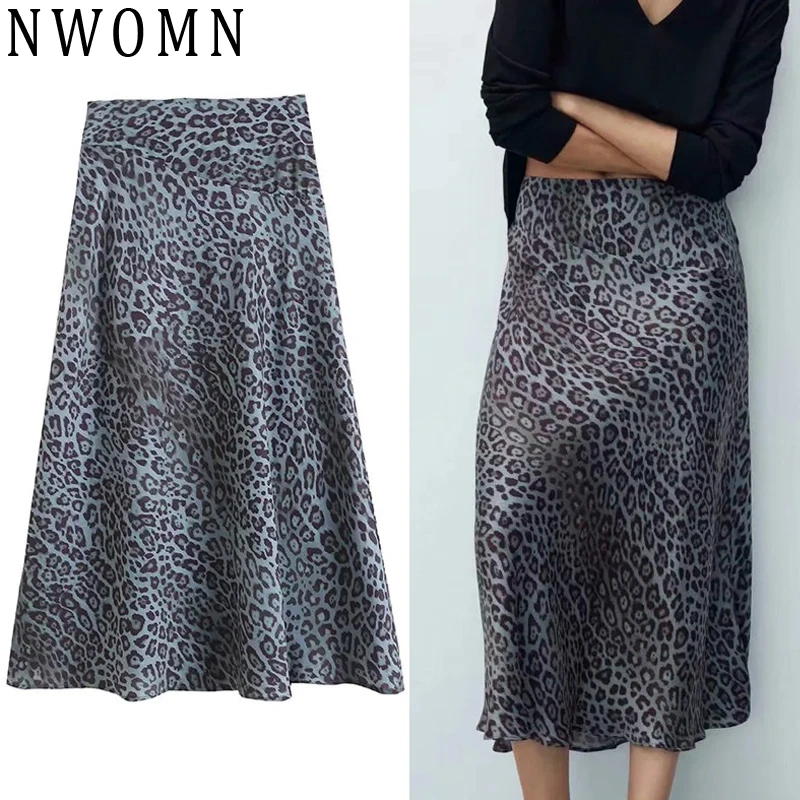 

NWOMN Za 2021 Leopard Print Long Skirt Women High Waist A Line Skirt Woman Autumn Fashion Vintage Office Elegant Midi Skirts