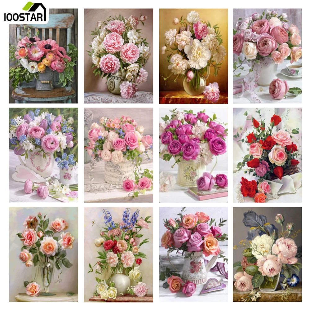 

5D DIY Diamond Painting Flower Cross Stitch Kit Mosaic Diamond Embroidery Rose Full Square Drill Home Decoration New Year Gift