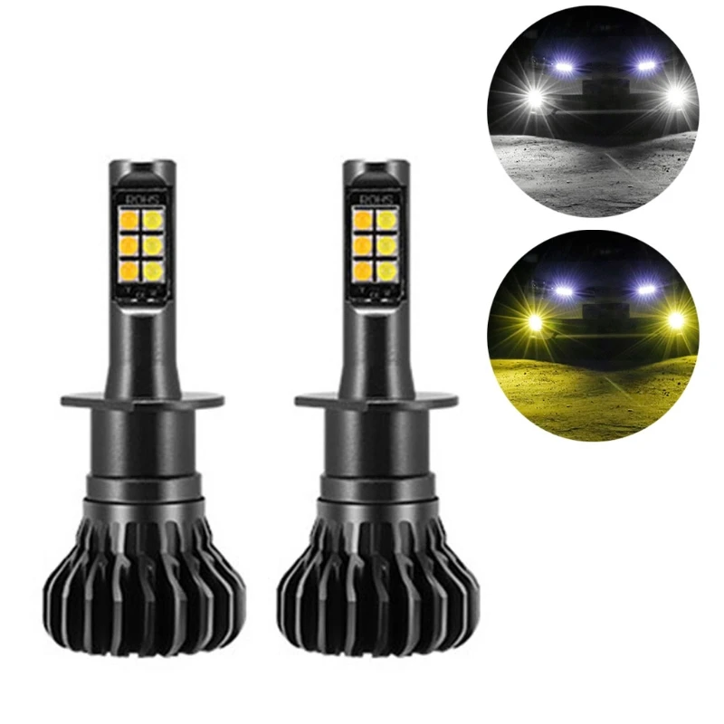 

LED Fog Lights Bulbs Dual Color H1 H3 880 881 Auto Fog Lamp DRL Running Light G8TE
