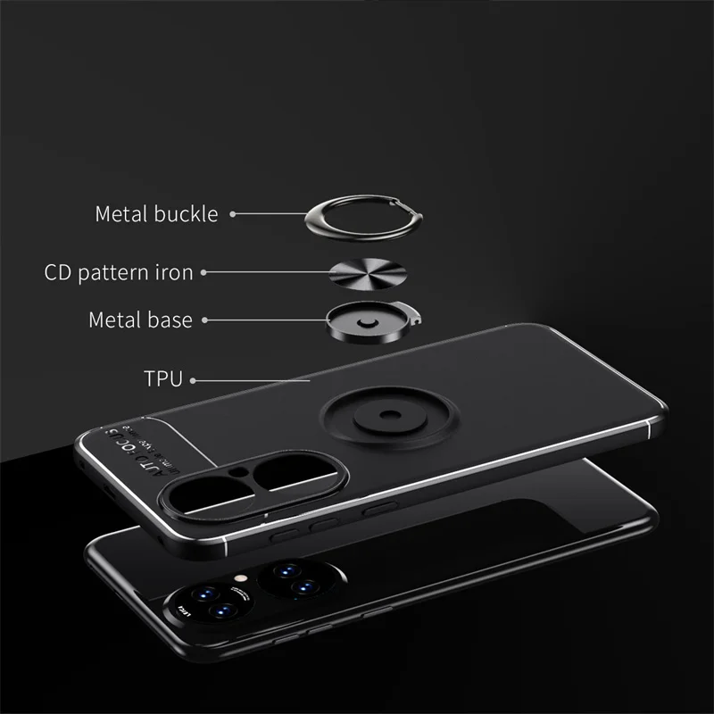 For Huawei P50 Case For Huawei P50 Cover Back Shockproof Phone Bumper TPU Soft Ring Magnetic Holder For Cover Huawei P50 Fundas