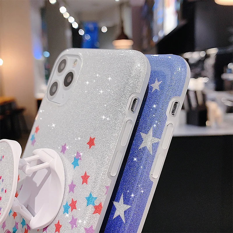 

Women Glitter Floral Starry Sky Case For iPhone 12 Mini 11 Pro Max XS MAX X XR 8 7 6 Plus SE 2020 With Holder Ring Stand Cases