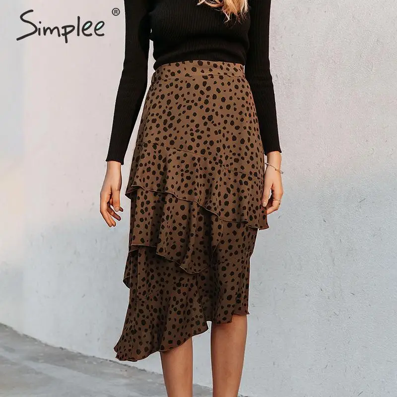 Юбка-миди женская с леопардовым принтом и оборками на весну/лето | Женская одежда